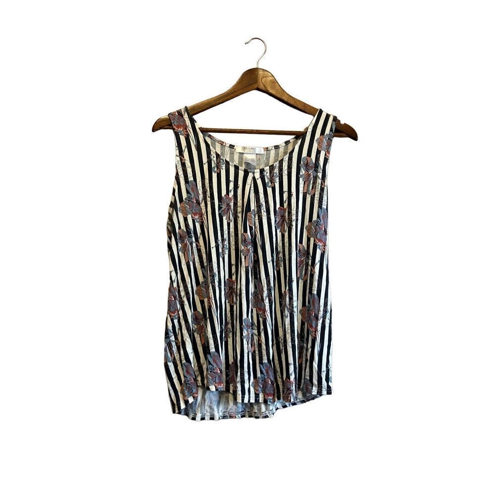 Makana Floral Striped Sleeveless Top Tank Blouse Casual Summer‎